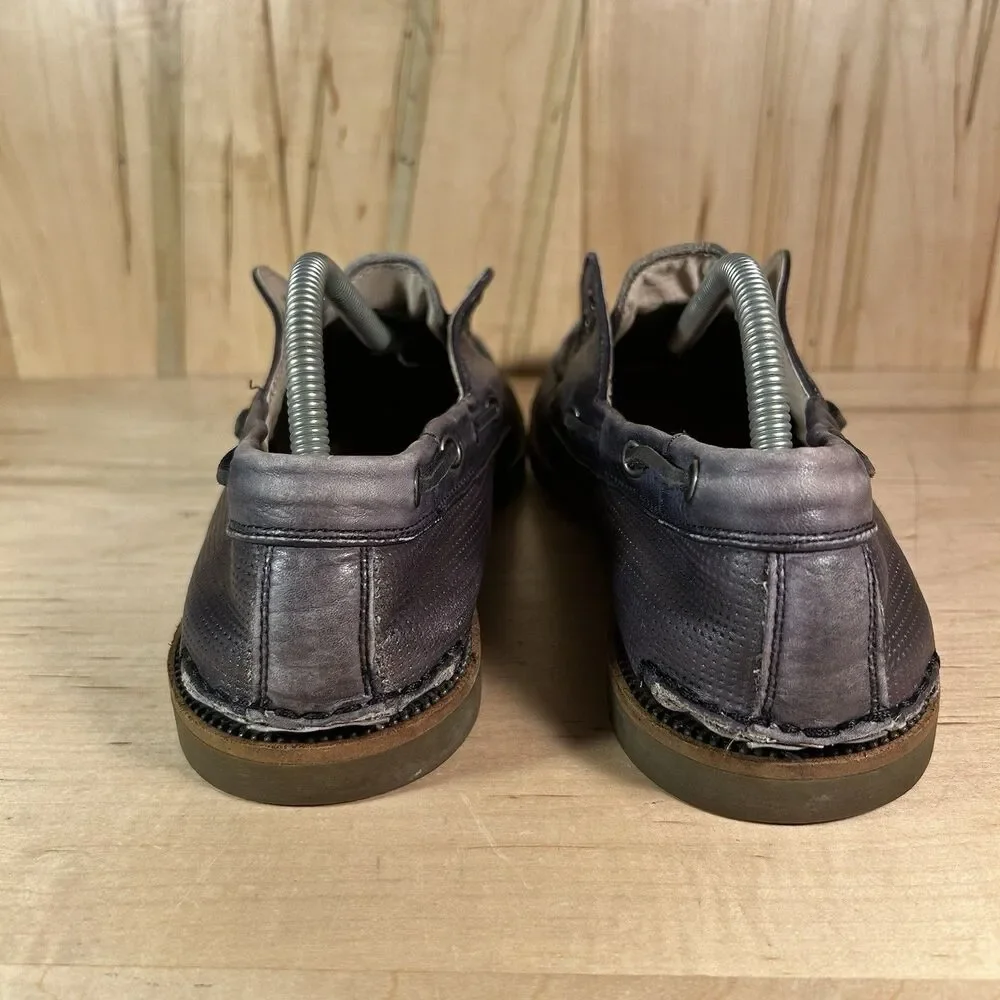 JOHN VARVATOS Schooner 10.5 M Navy Perforated Leather Moccasin Loafer Boat Shoes